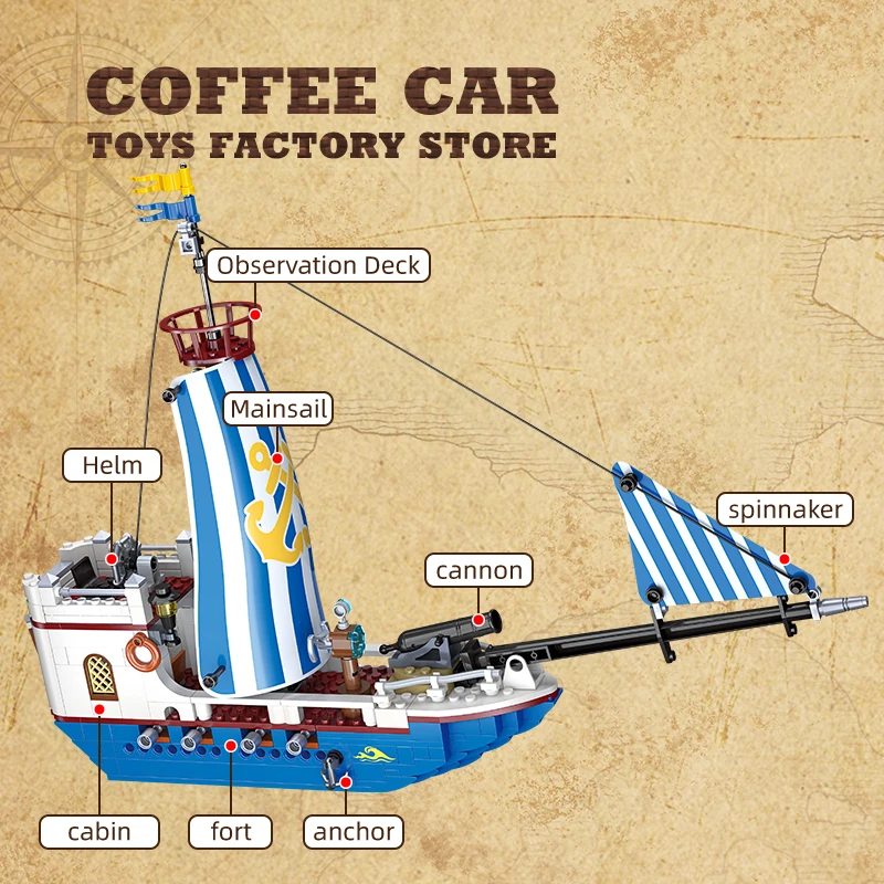 NEW Pirate Ship Building Blocks Sets Creative Sailing Boat MOC Bricks Model STEM Educational Toys for Kids Boys Adult Gifts DIY