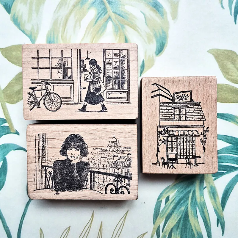 Wooden Stamp Scrapbooking Coffee Culture Parisian Cafe House Scrapbook Paris Girl Daily Life Journaling Wooden Stamps