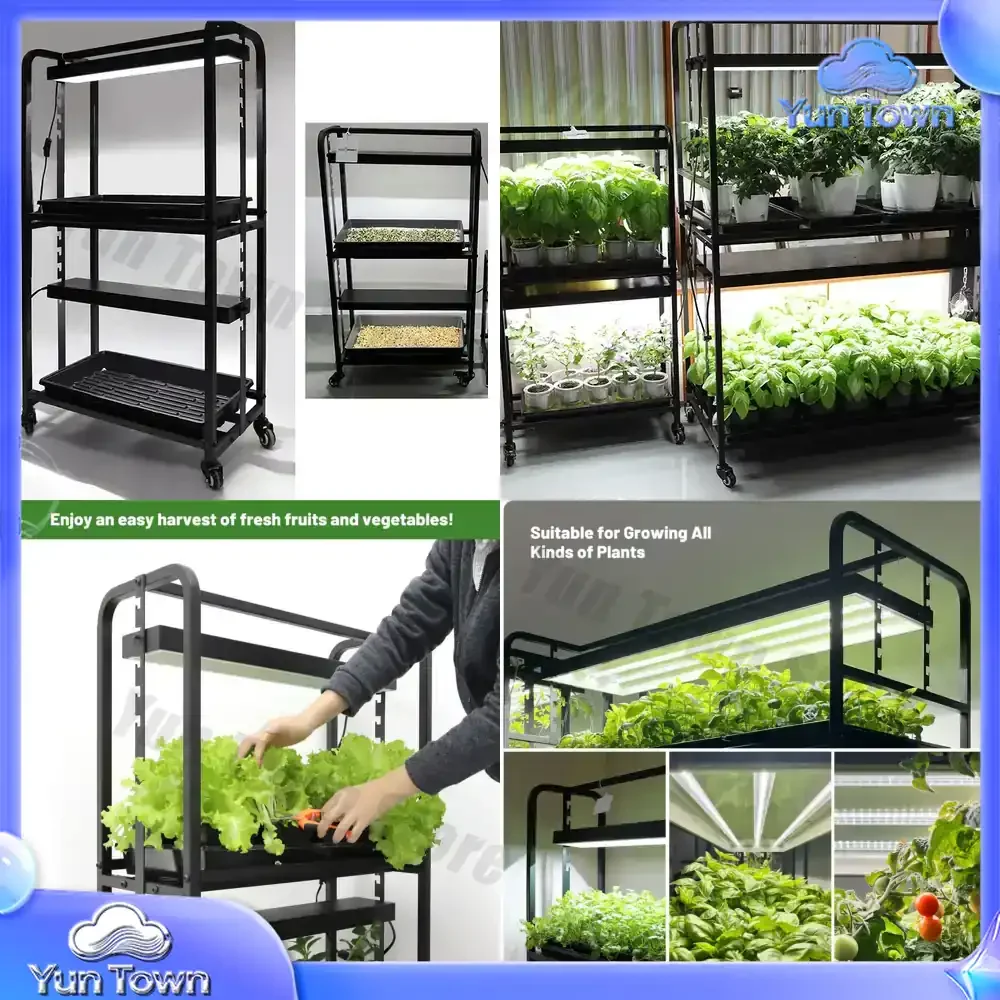 Indoor Gardening Two Tray Wheatgrass Microgreens Growing System Racks Built In Wide Spectrum Grow Lights Plant Grow Stand