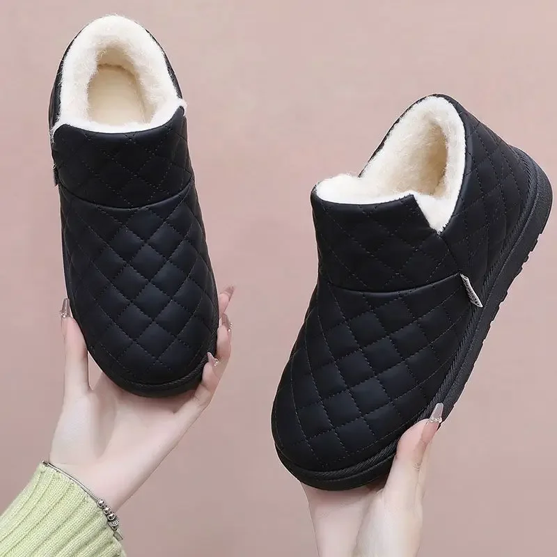 2026 Winter Women Pillow Soft Sole Fleece Boots Waterproof Leather Snow Boots Anti Slip Outdoor Cotton Boots