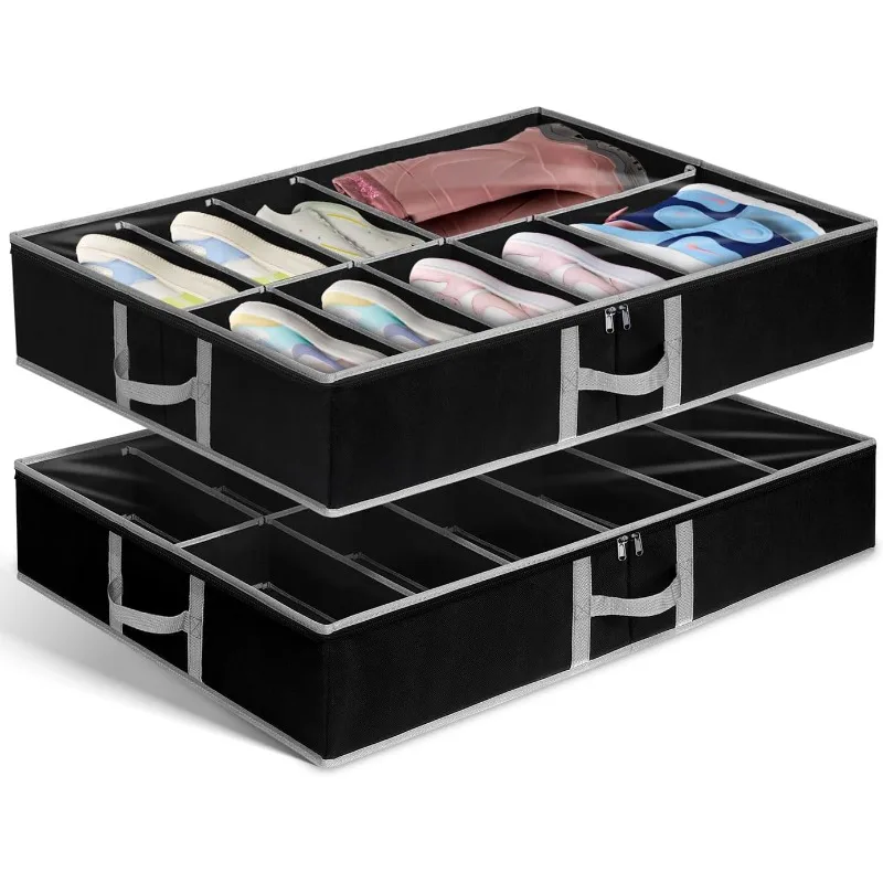 

Under Bed Shoe Storage Organizer, Adjustable Adhesive Strap Shoe Organizer Under Bed With Bottom Support & 3 Sturdy Handles