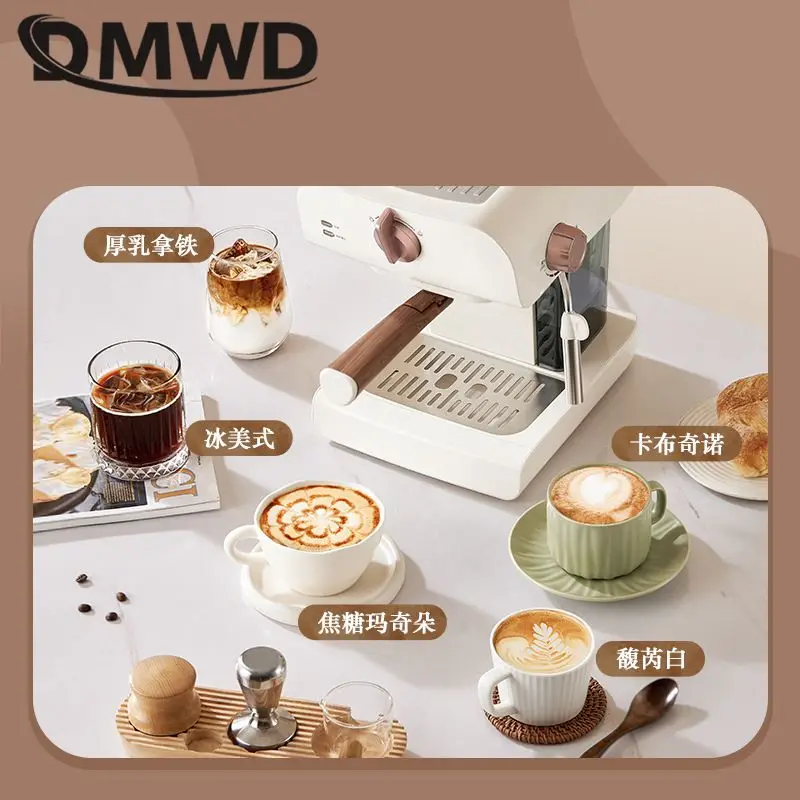 DMWD ماكينة صنع قهوة اسبريسو إيطالية ارتفاع ضغط البخار 20BAR 0.8L ماكينة القهوة الكهربائية كابتشينو الحليب Frothers رغوة 220 فولت
