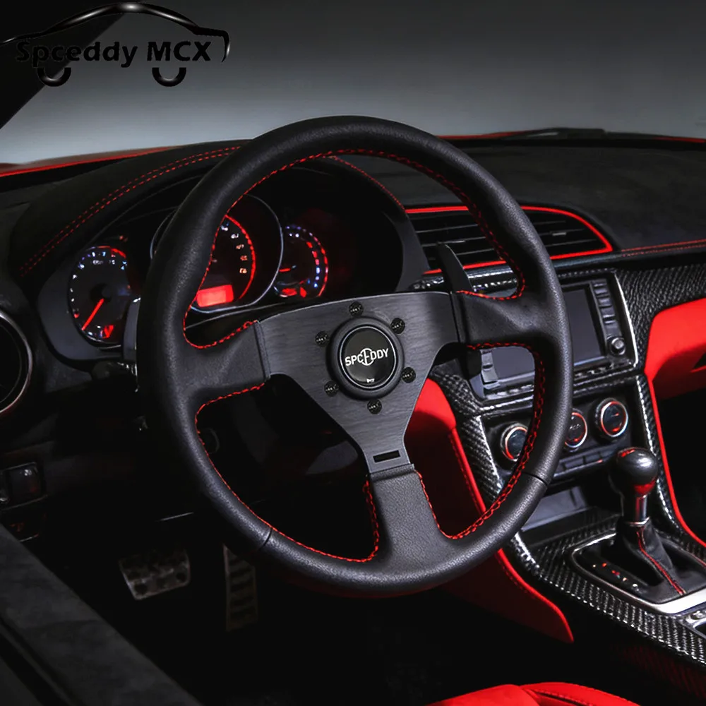 Spceddy V1 Steering Wheel 14inch 350mm Flat Leather Racing Drift Steering Wheel