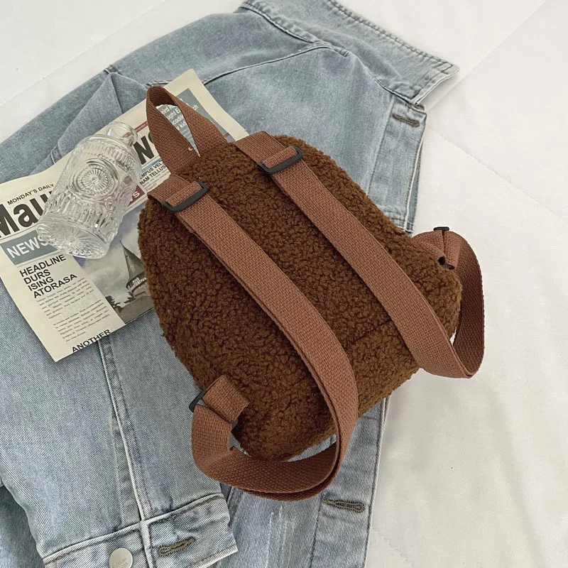 어린이를위한 귀여운 미니 플러시 배낭 성인 부모-자식 어깨 가방 가을 양털 양털 대용량 한국 학생 Samll 배낭