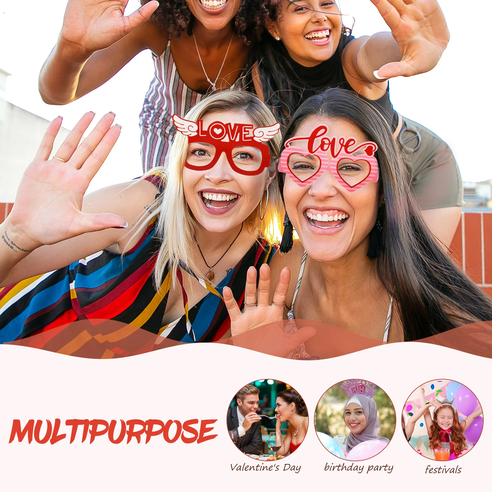 

6 Pcs Valentine Themed Eyeglasses Delicate Paper Frames Fun Party Supplies Heart Shaped Glasses for Adults Kids Photo Booth
