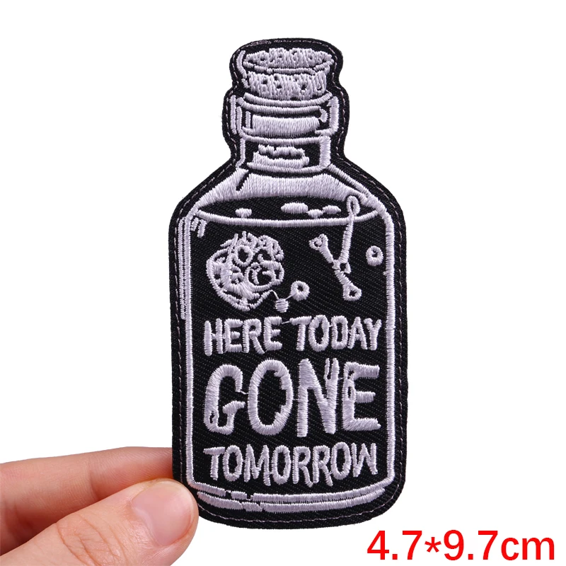 Punk Skull Patch Iron On Embroidered Patches For Clothing Thermoadhesive Patches On Clothes Bottle Ghost Patch Stickers
