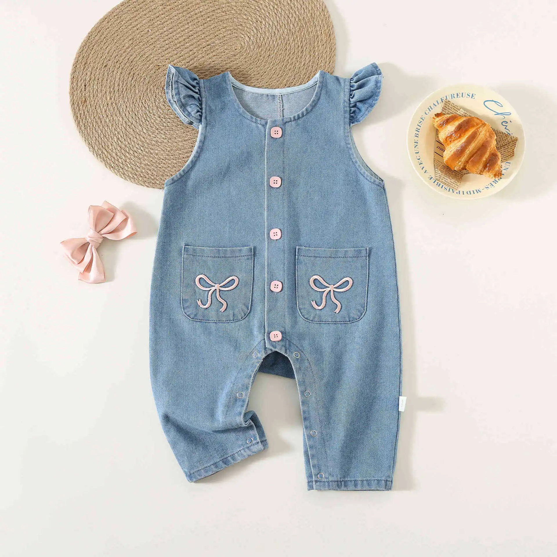 Infants & toddlers Baby Cotton Denim Overalls Romper 2-Piece Set with Shirt  Girl Autumn Outfit Trendy Princess Crawling Clothes