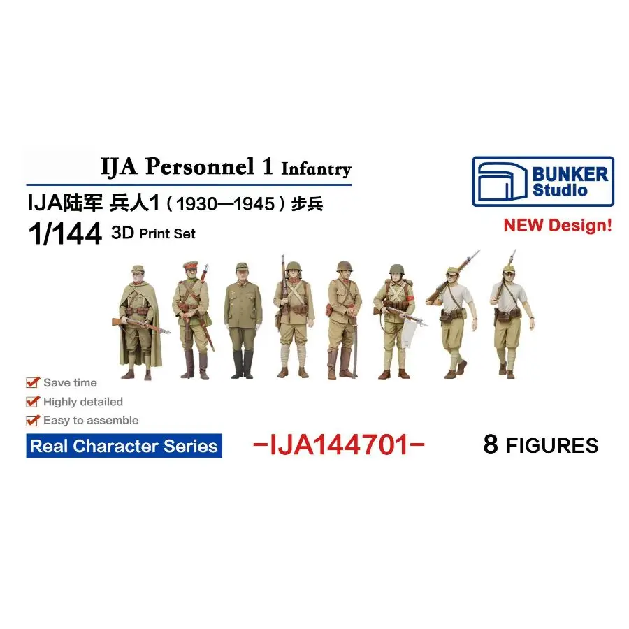 BUNKER IJA144701 1/144 IJA Personnel 1 Infantry  3D Print Parts（8 FIGURES)