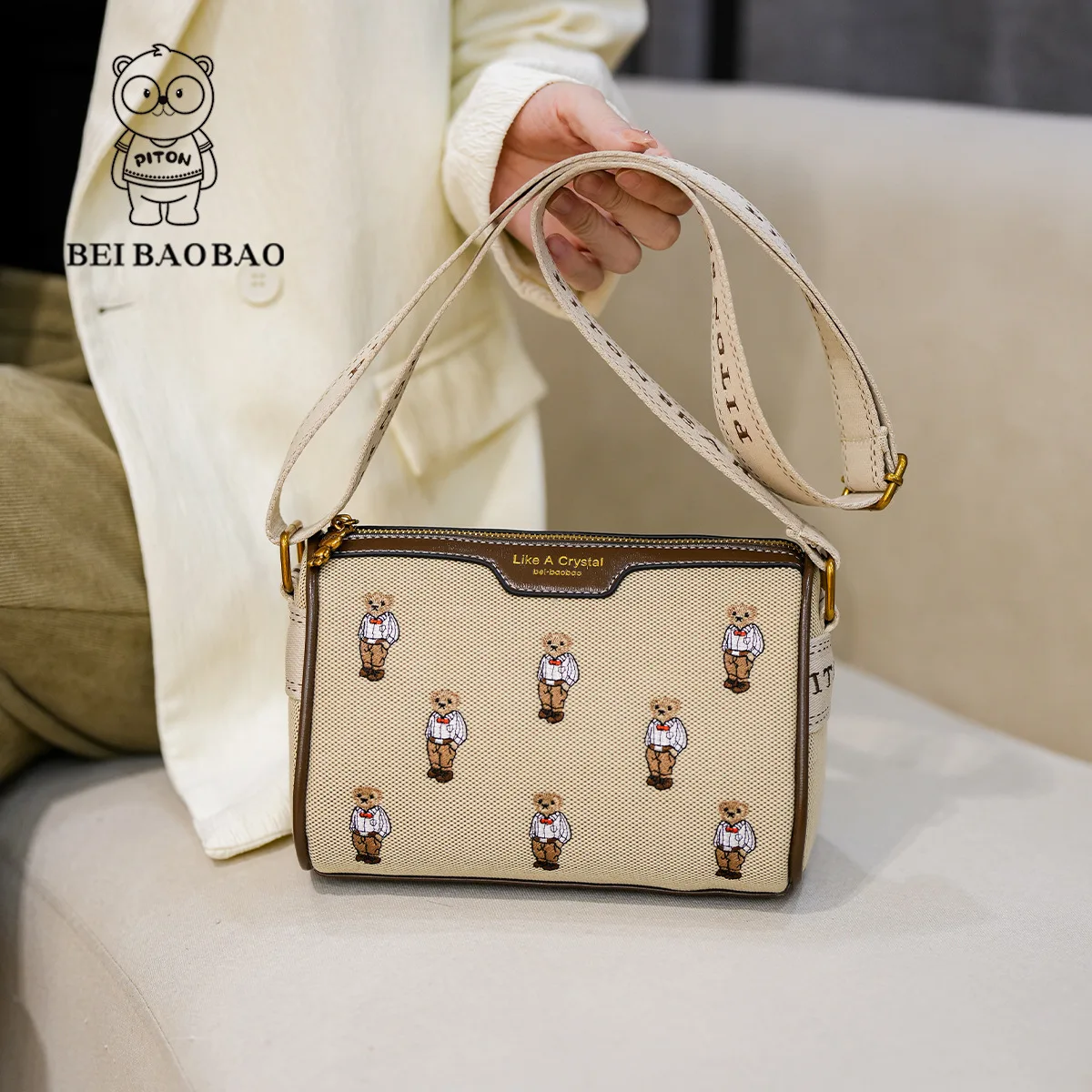 beibaobao 2024 New Diagonal Cross Shoulder Women's Bag Fashionable and Leisure Embroidered Pillow Bag Mobile Phone Bag