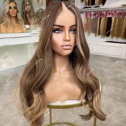 Highlight Blonde Brown Body Wave V Part Wig 100% Human Hair 250Density Loose Wavy middle/Side U Shape Full Machine Made Half Wig