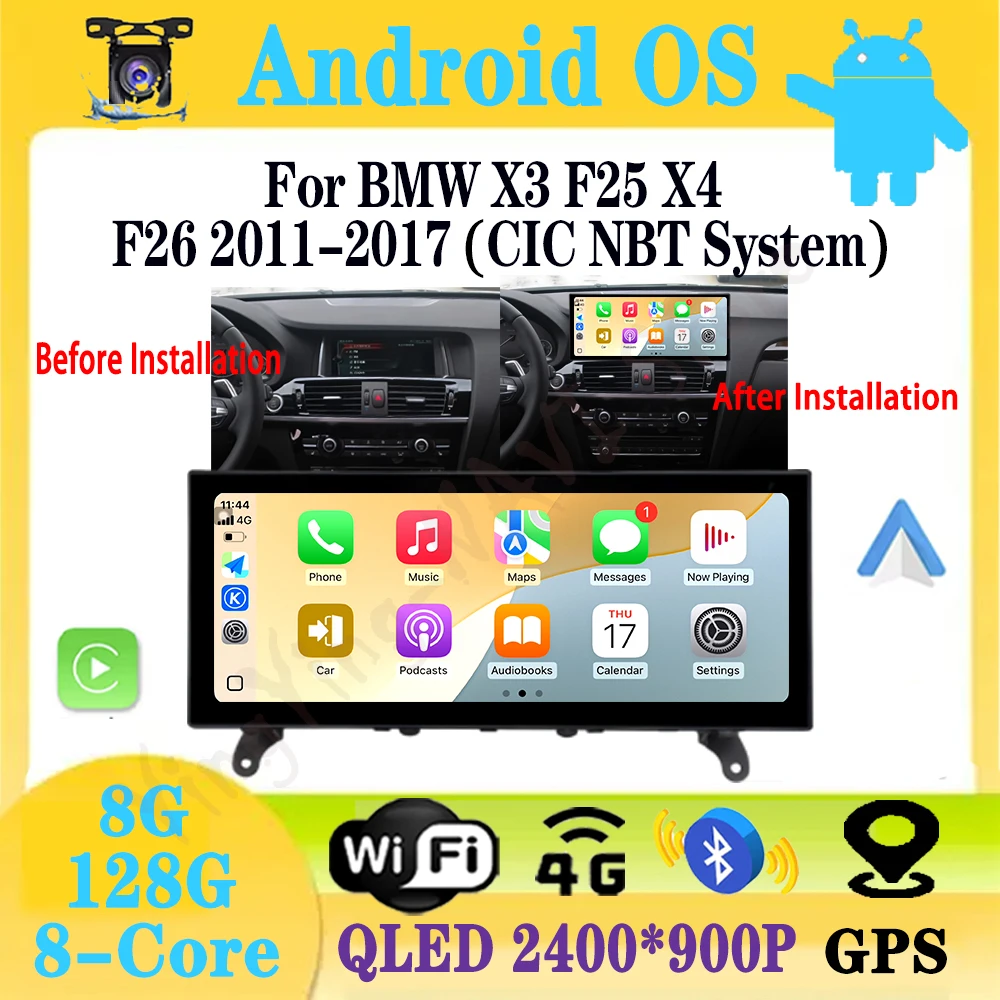 12.3 بوصة أندرويد 15 CIC / NBT نظام لسيارات BMW X3 F25 X4 F26 2011-2017 نظام تحديد المواقع Carplay راديو السيارة فيديو مشغل وسائط متعددة ستيريو