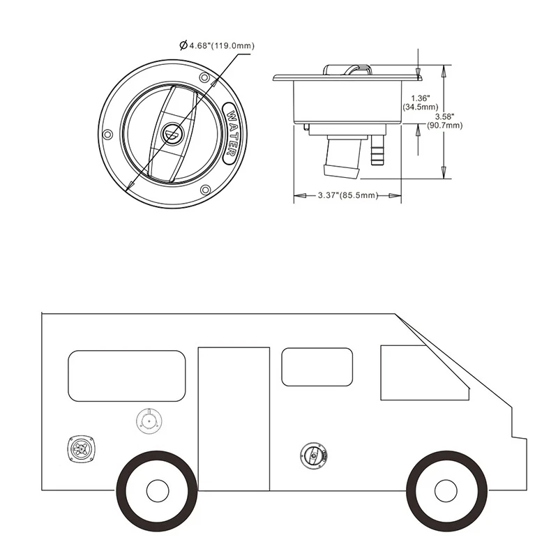 Caravan Accessories RV Modified Gravity Water Inlet With Lock Key Water Tank Inlet Hatch Camper Trailer RV Lock Door