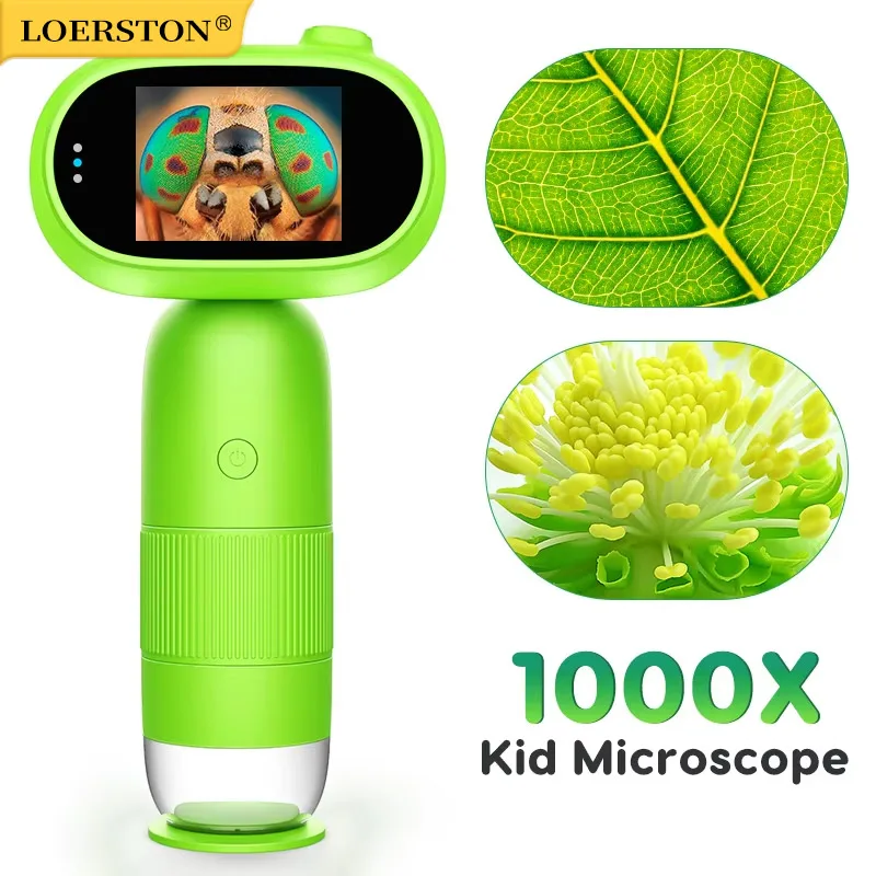 Kids Digital Microscope Handheld Microscope with 2inch IPS Screen 1000X Portable Pocket Microscope for Kids Adults PC View(CM4)