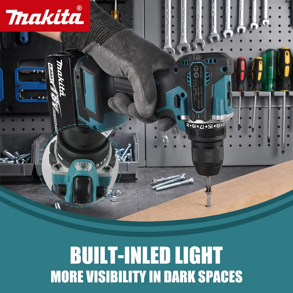 For Makita DDF487 Cordless Drill Driver, BL Brushless Motor,60N.m Torque,0-1700r/min No-load Speed Handheld Power Tool