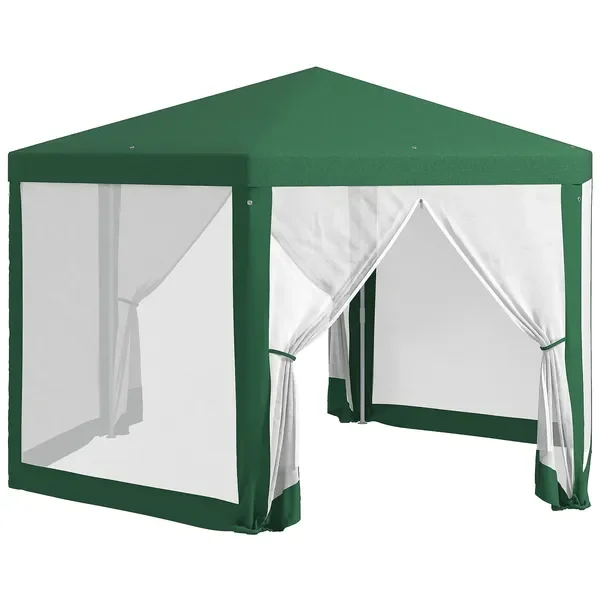

Тент-шатер Outsunny Hexagon 13'x11' (зеленый) для улицы, с сетчатыми боковыми стенками, веревками и колышками