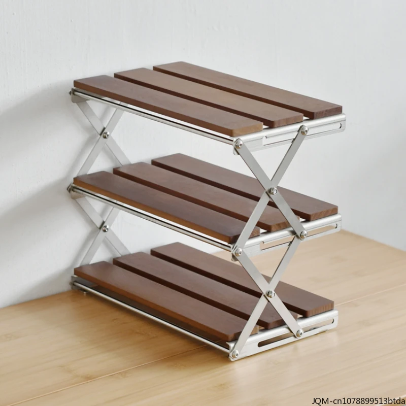 

Folding Storage Rack for Camping Desktop, Solid Wood, Portable Layered Storage Rack, Popular Home Desktop Decoration