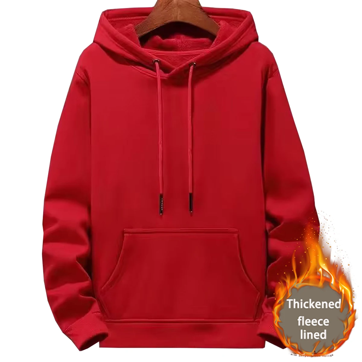 Men's Solid Color Hoodie With Thickened Fleece Young People Hooded Sweatshirt Autumn Winter Couple Student