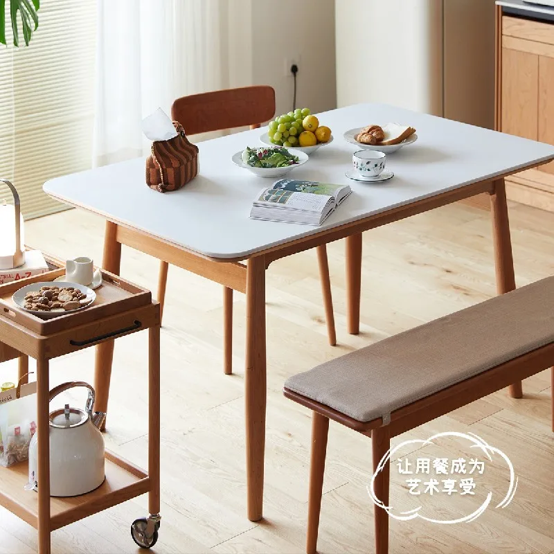 

Nordic solid wood rock slab dining table Japanese cherry wood household large long table small apartment dining table