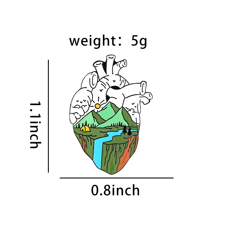 دبوس مينا على شكل قلب بمناظر تخييم بروش دبوس ياقة إكسسوارات حقيبة ظهر وقبعة مجوهرات بالجملة - 2