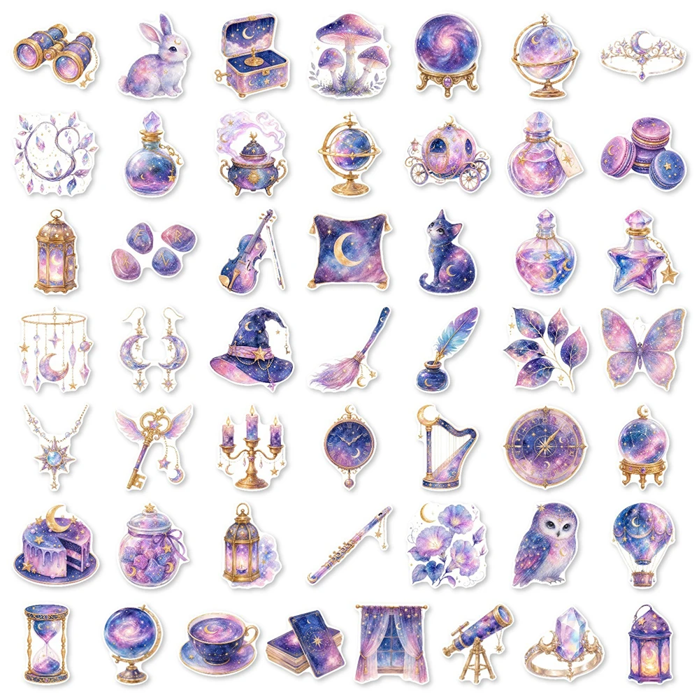 10/30/50pcs Purple Retro Magic Starry Sky Moon Graffiti Stickers Aesthetic DIY Suitcase Phone Helmet Cute Cartoon Sticker Decor 5