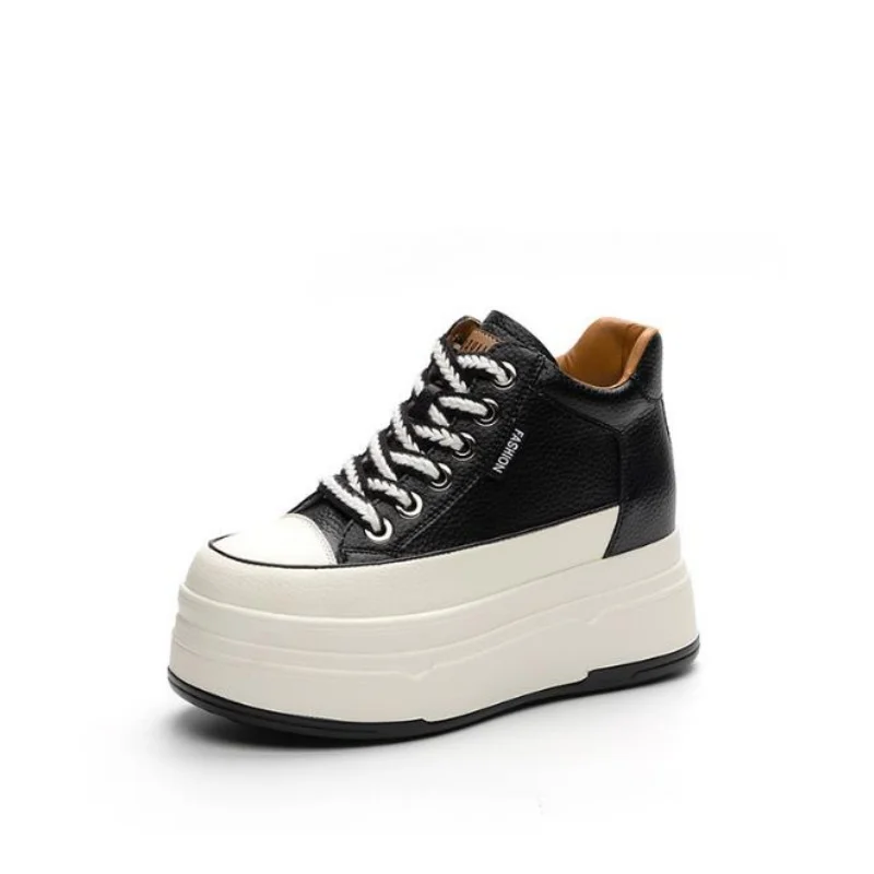 

Кроссовки на платформе из натуральной кожи 9 см, женские дышащие кроссовки на танкетке, осенние повседневные туфли с скрытым каблуком, Zapatillas Mujer