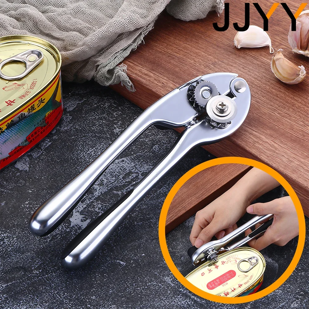 JJYY Manual Stainless Steel Can Opener Craft Handle Bottle Opener Kitchen Tools Multifunction Zinc Alloy Beer Can Opener