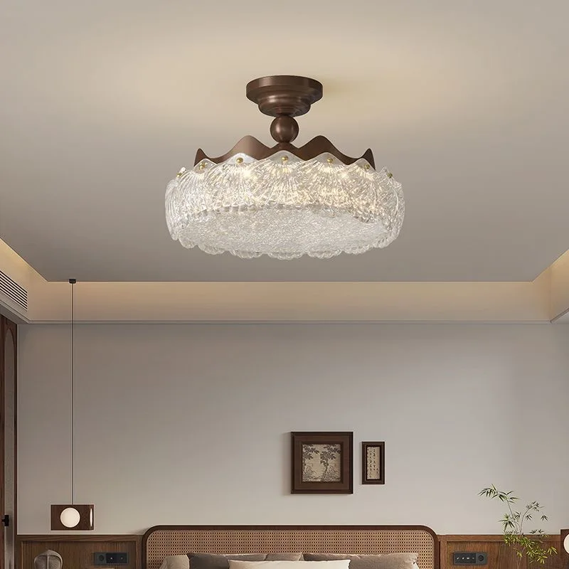 Resin Retro Glass LED Ceiling Light Vintage French Golden Foil Shell Flush Mount Bedroom Living Room Restaurant Home Decor Lamps