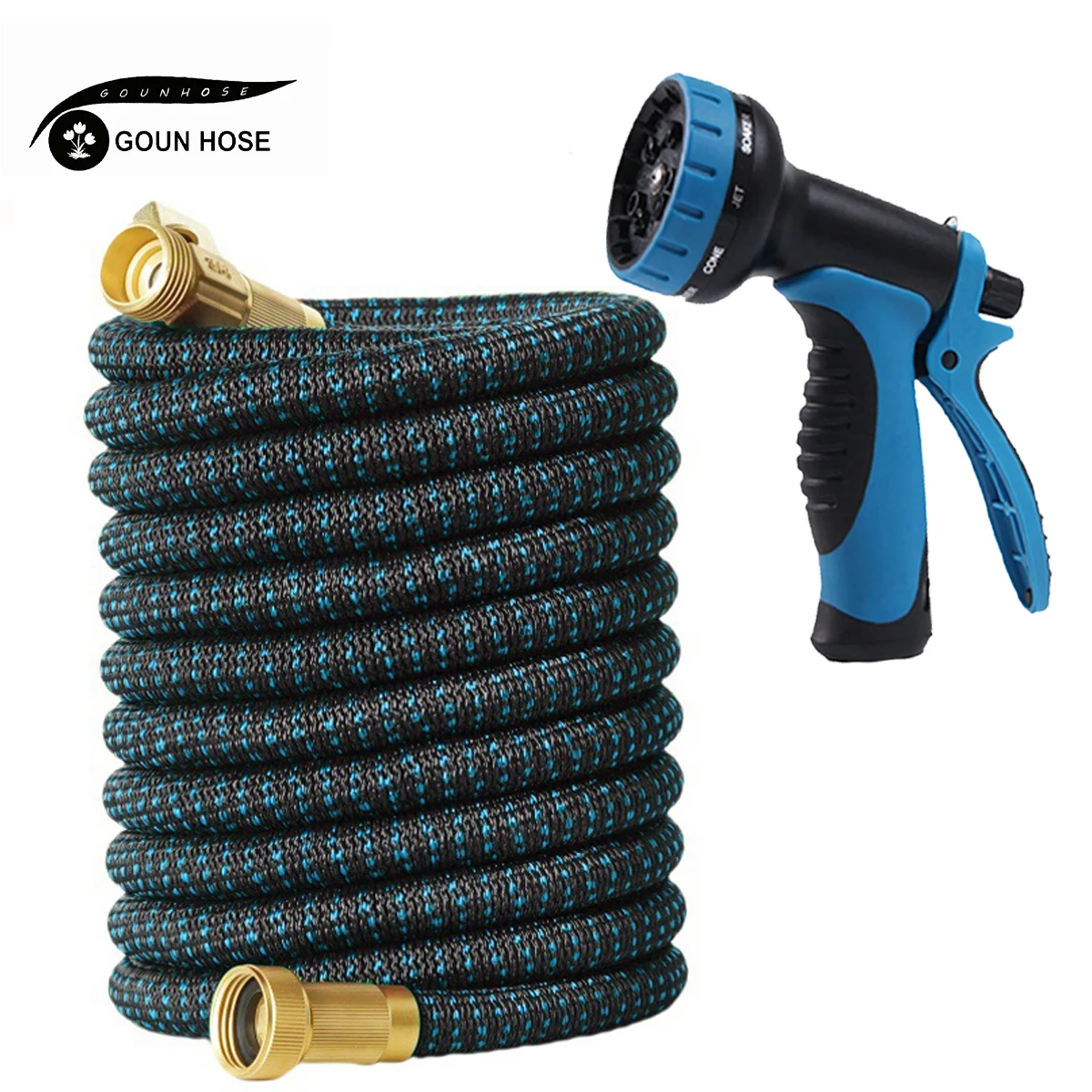 High-Pressure Garden Hose with 10 Functions Water Gun 3/4 Metal Joint Telescopic Hose for Car Wash And Household Irrigation