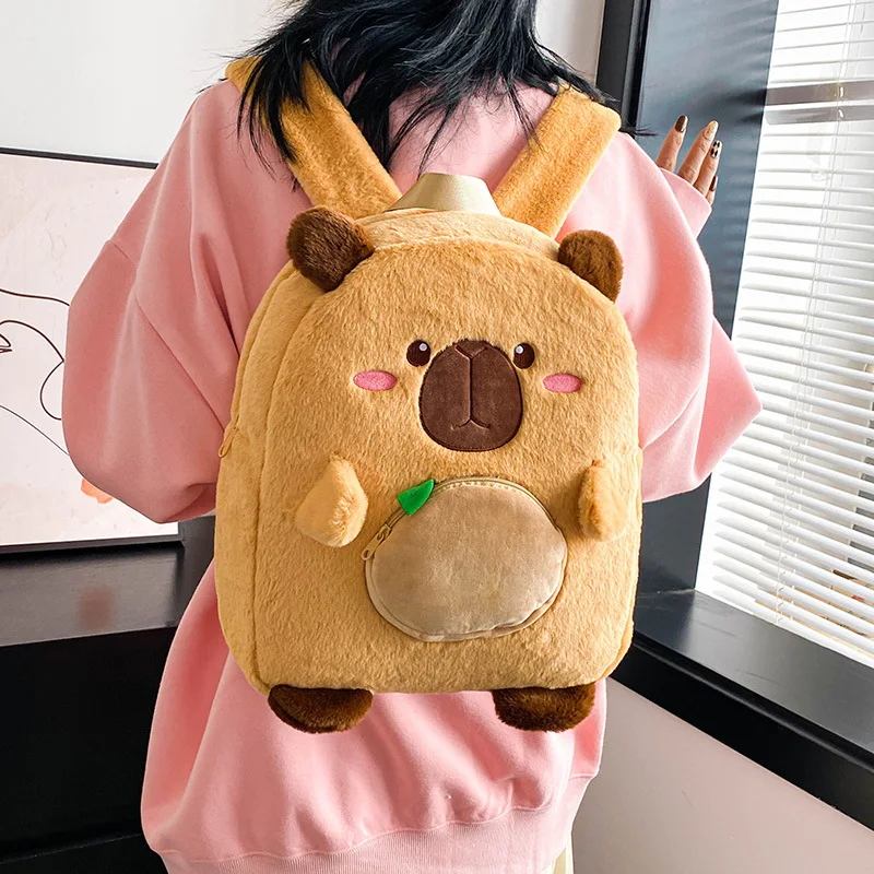 Women Cute cartoon capybara furry bag Cute Capibala large capacity plush backpack