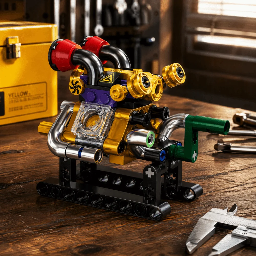 Educational Toy Movable Engine Building Blocks Mechanical Creative Mechanical V8 Engine Kit DIY New Mini Engine Model Collector