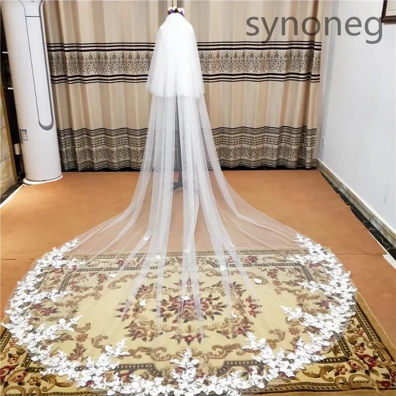 

Europe Style Popular Tail Veil Classic Bridal Lace Flower Wrapped Wedding Veils