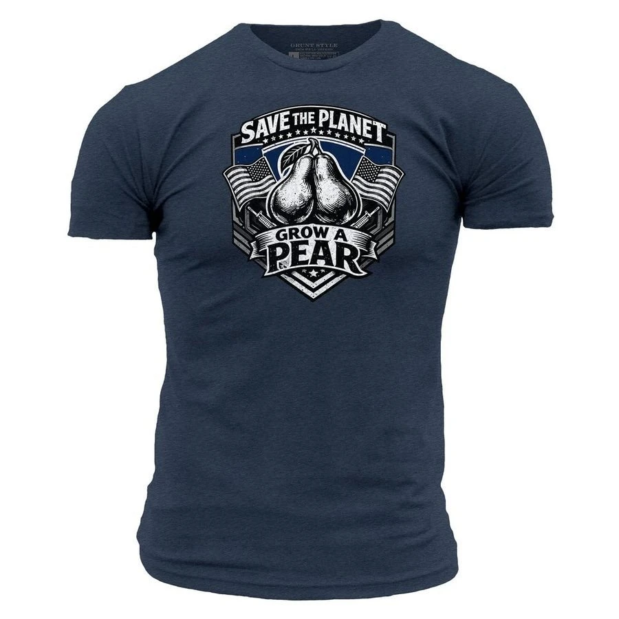 Grow A Pear T-Shirt - Dark Navy Cotton Graphic Printing High-end Luxury Unisex Style Both of Men and Women