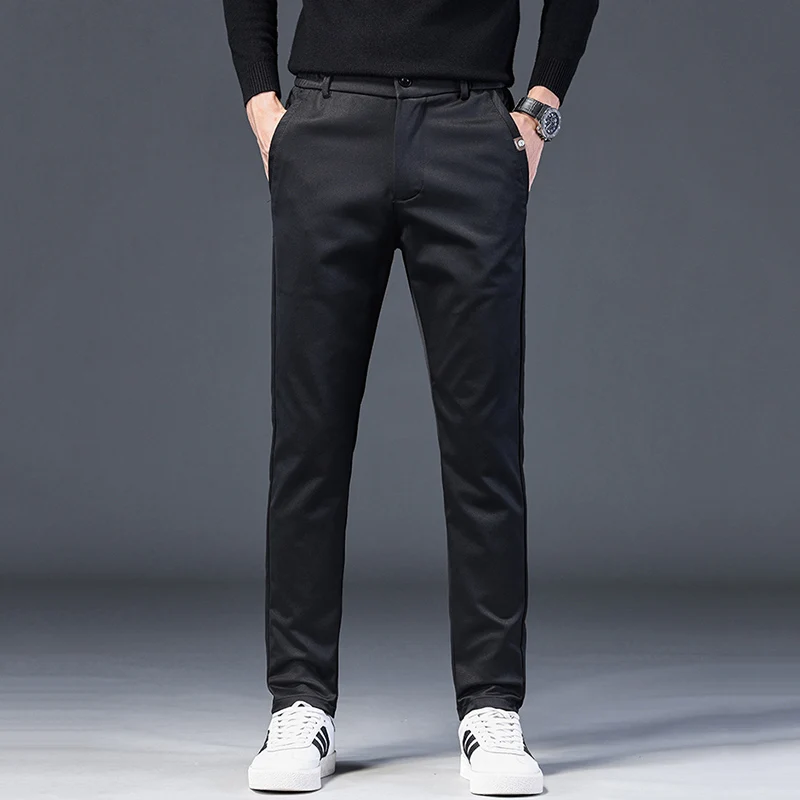 

New Men Autumn Casual Pants Male Elastic Stretch Straight Leg Loose Pants Comfortable Business Versatile Gray Khaki Trousers