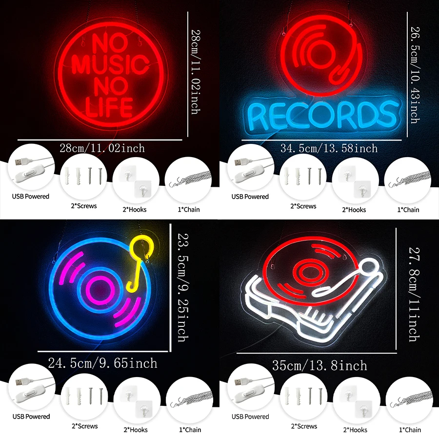 Music Series Neon Sign For Wall Decor,Light Up Sign For Bedroom,Living Room,Man Cave, Studio,Musical Gifts,Party,Record Store