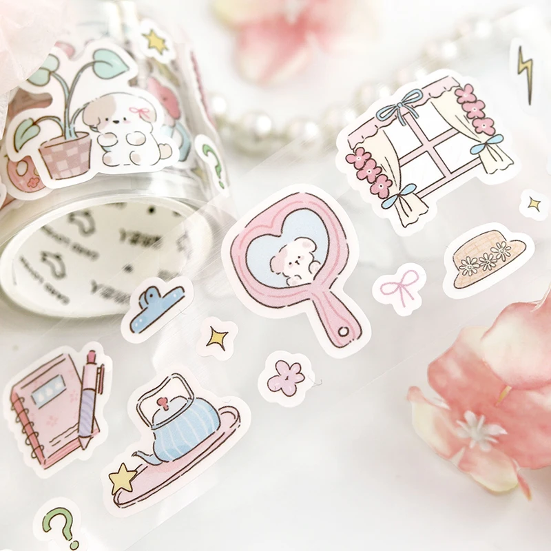 Taśma do wycinania w stylu Cute, seria Happiness Roaming, 40 mm * 3 m, urocze zwierzęta i kwiaty, do scrapbookingu DIY, estetyczne naklejki papiernicze.