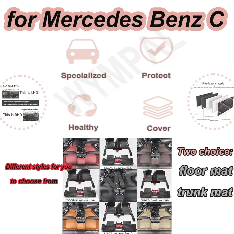 

LUXURY Car Floor Mats For Mercedes Benz C Class W204 2008~2014 Anti-dirt Pad Accesorios Para Auto Leather Mat Car Accessories