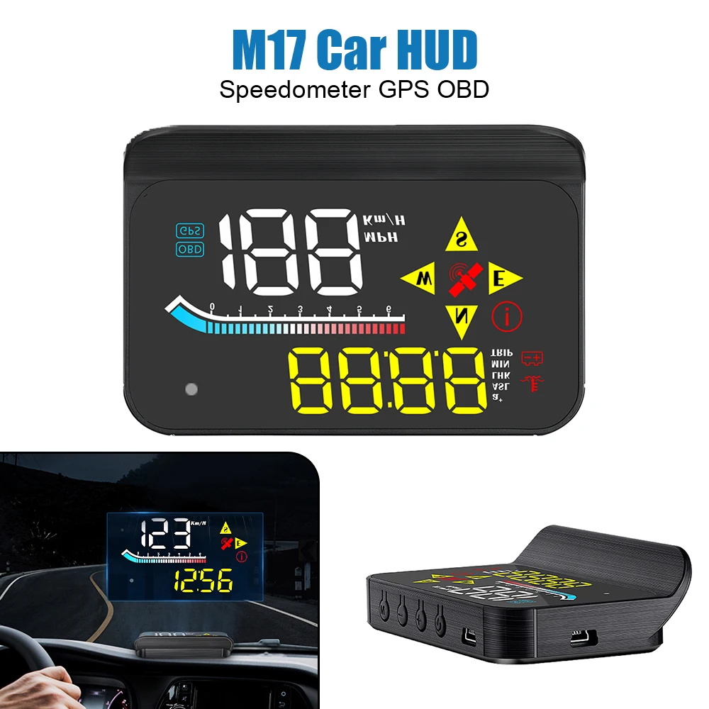 For All Cars Mini Auto Electronics Accessories M17 OBD GPS Head Up Display Windshield Projector Car HUD Speedometer