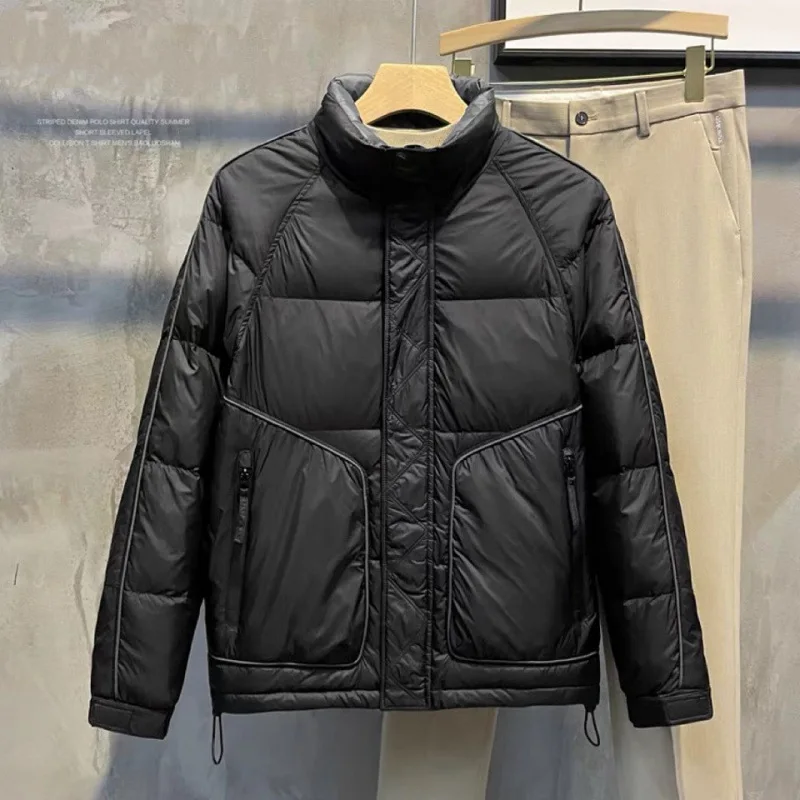 سترة رجالية عصرية قصيرة للأسفل من ريش البط الدافئ مقاومة للرياح وياقة واقفة منتفخة 900 قوة ملء على الطراز الكوري مبطنة سميكة...