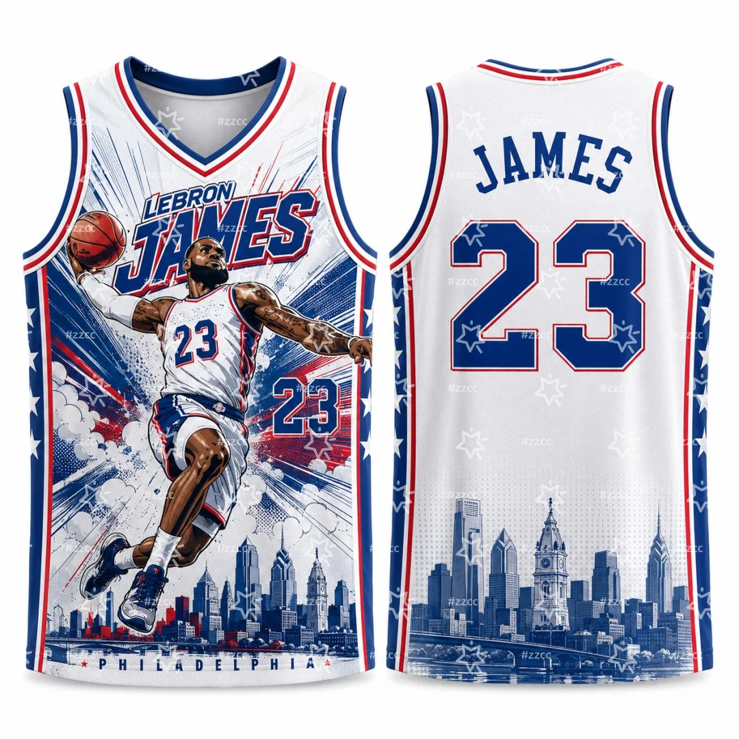2026 Philadelphia Basketball Trikot LeBron James 76 Basketball Trikot Sommer Sport Herren Shirt Kinderbekleidung T-Shirt Damen ﻿ – Detail 1