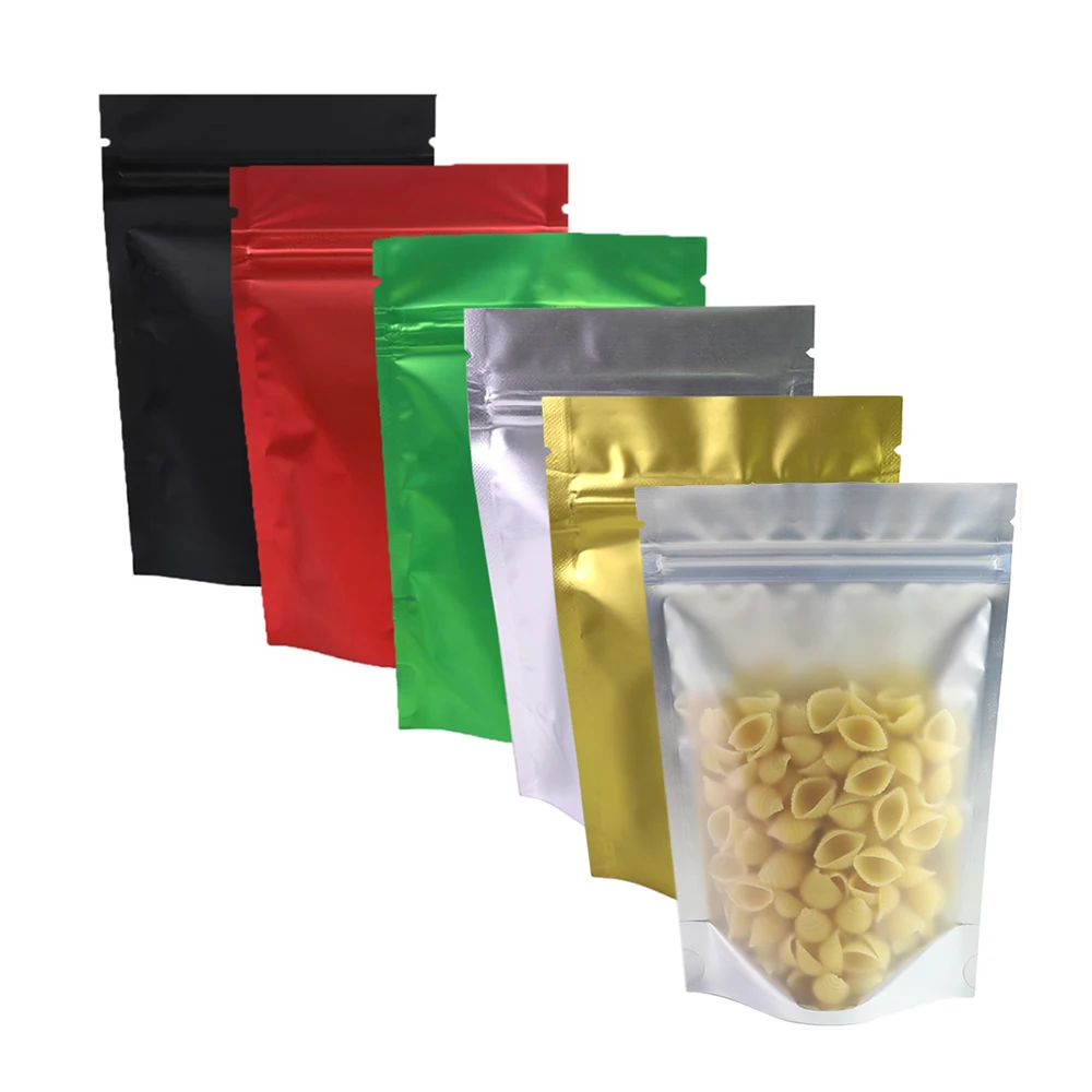 

100pcs Front Window Smell Proof Stand Up Pouch Bags Cashew Nut Food Packaging Ziplock Aluminum Foil Doypack