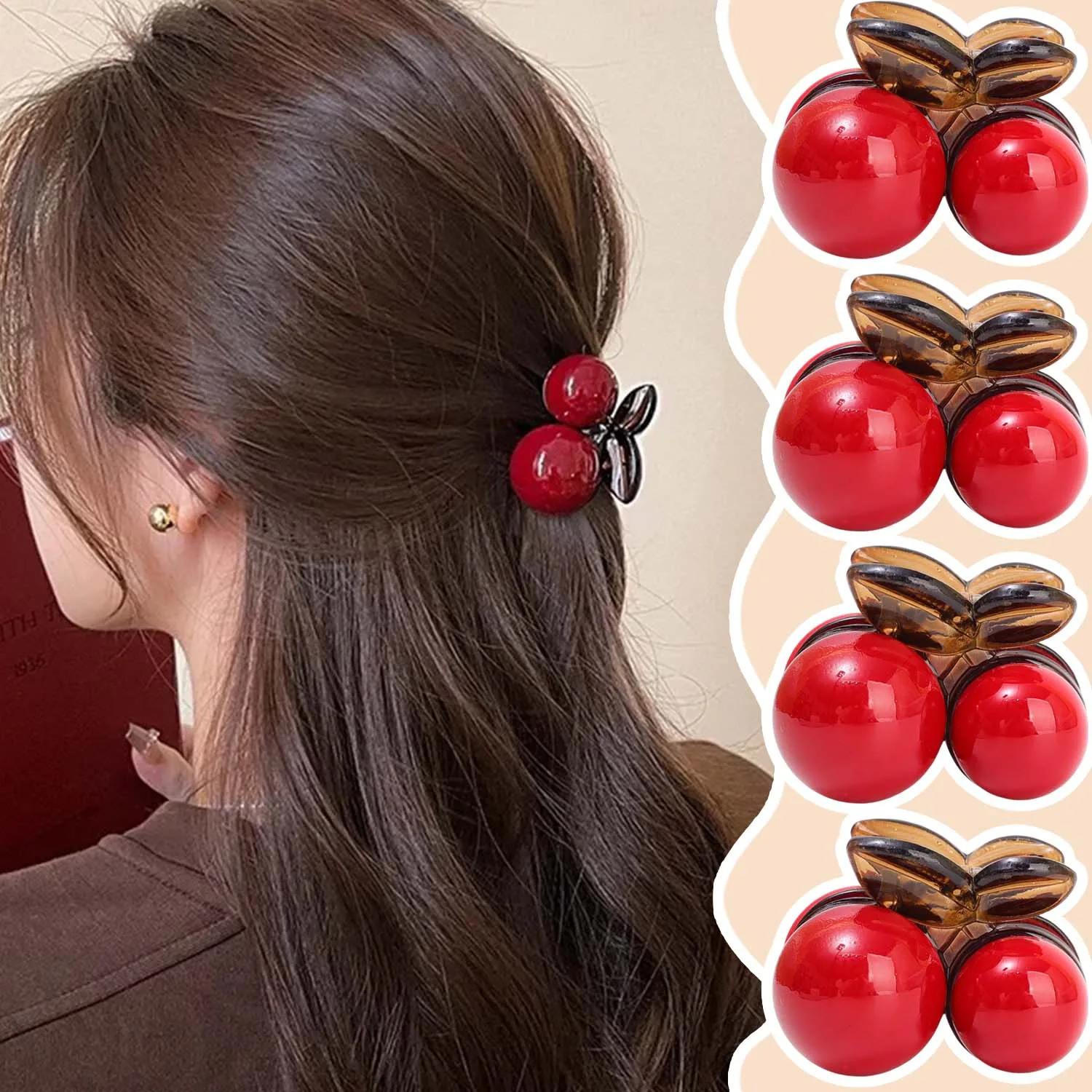 Cherry Red Bow Velvet Texture Elegant Hair Clip Fashionable Versatile Edge Hairpin Sweet Cool Headwear Girl Hair Accessories