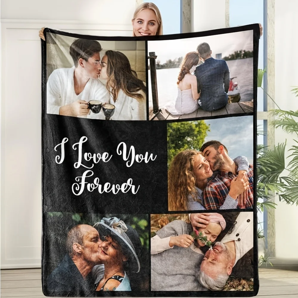 1Pc Personalized Photo Blanket Custom with Your Own Photos - Soft Flannel Fabric Suitable for Boyfriend Girlfriend Couples Gifts