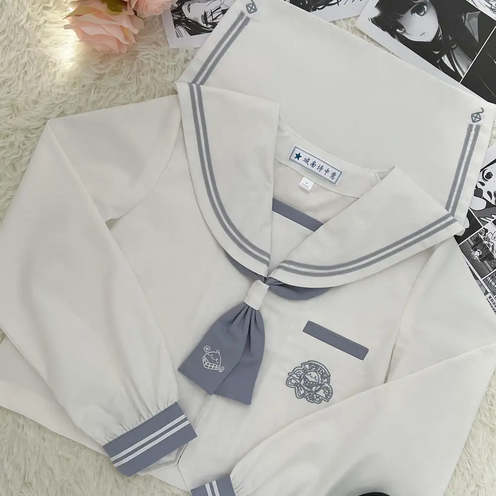 2024 japanisch grau weiß farblich passend jk Uniform lange Kurzarm Top Falten rock Frauen Sommer süße Mädchen Matrosen uniform