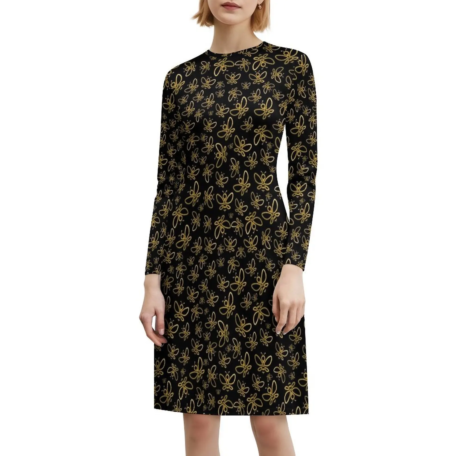 Beecuz quiero vestido bohemio sin mangas con estampado múltiple para vacaciones en la playa vestido de fiesta abejas oro negro Oro vestido elegante para mujer