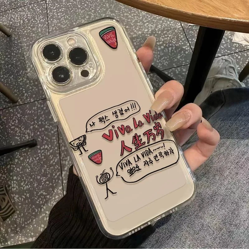 جراب هاتف بملصق شفاف لهاتف آيفون ، كوريا إنز ، فاخر ، وميض ، بطيخ ، Viva La Vida ، 14 ، 15 Pro Max ، 12 ، 13 ، 11 ، X ، XS ، غطاء من البولي يورثان الحراري الناعم