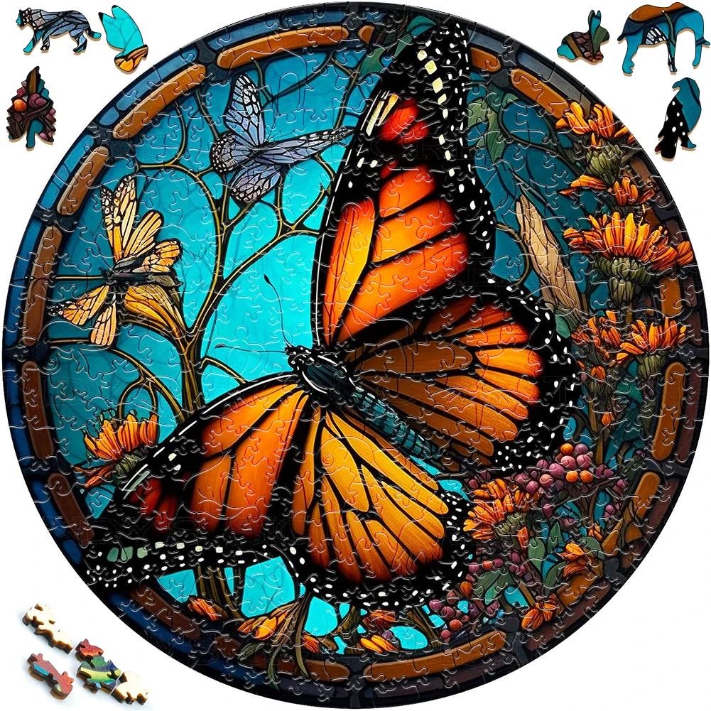 Mysterious Wooden Puzzles butterfly Art Decoration Irregular Shape Puzzle Board Set Decompression Puzzle Toys for Adults Family