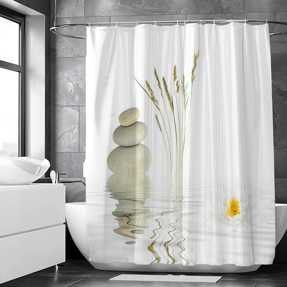 New Pebble Print Polyester Fabric Shower Curtain Waterproof Bathroom Curtain With Hooks Home Decor Bath Curtains Bathtub Screen