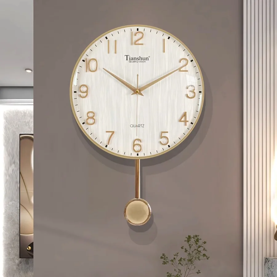 

Decoration Wall Clock Home Hand Elegant Gift Quartz Wall Clock Luxury Living Room Classic Number Gold Round Wandklok Room Decor