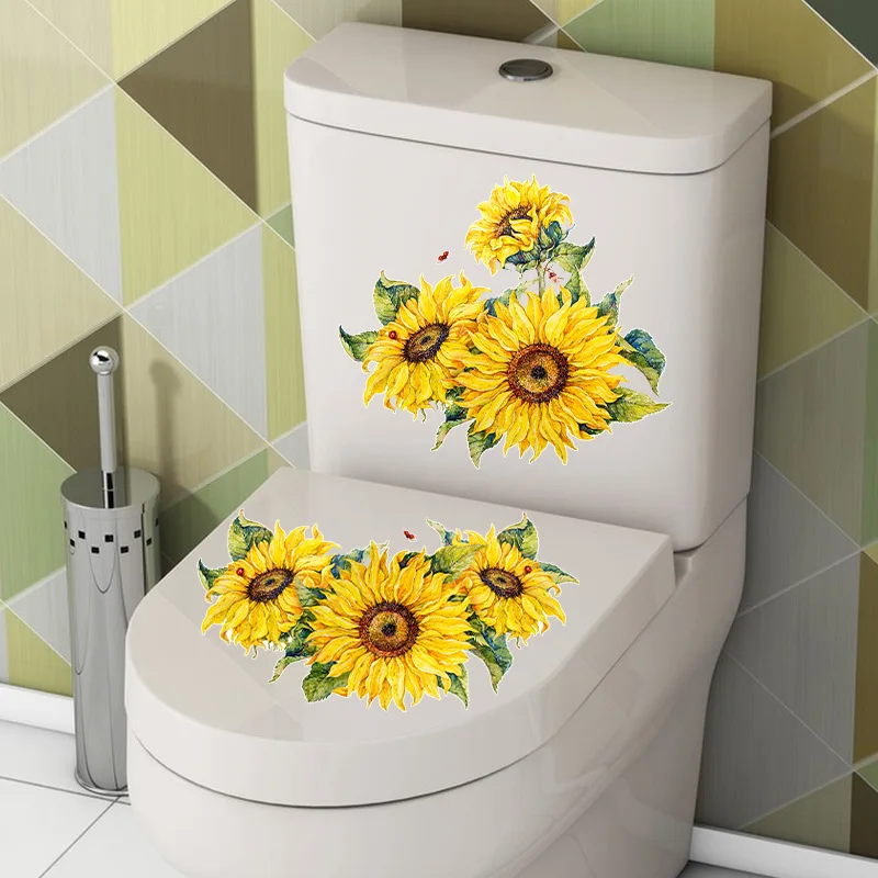 1PC adesivo a grappolo di girasole bagno wc impermeabile coperchio del water adesivo per wc adesivo autoadesivo