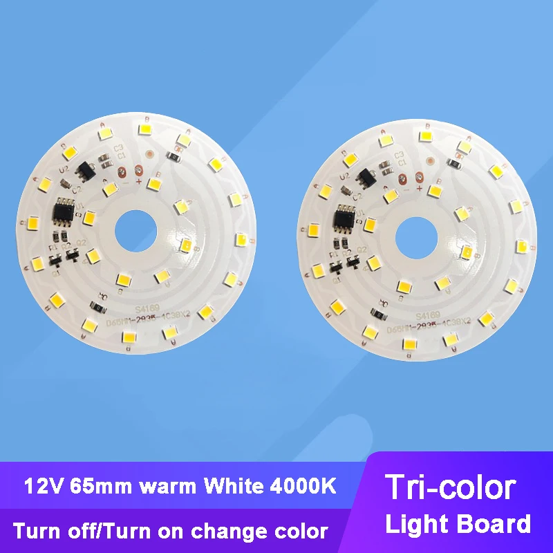 12V 6W 65mm Trójkolorowa lampa LED Żarówka Okrągłe źródło światła